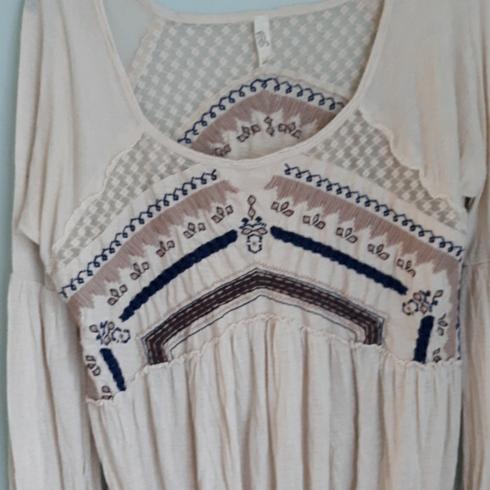 FREE PEOPLE Cream Boho Top, Small